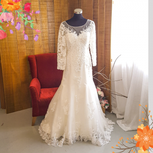 76LLWL02 LL Plus Long Sleeves Boat Neck A line a Plus Size wedding gown malaysia, ,