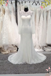 812BY03W01 Ellye Long Sleeves Chantilly lace trumpet zip 11 Long Sleeves Bridal Dress Malaysia Rental, French Lace wedding Dress rental Malaysia,