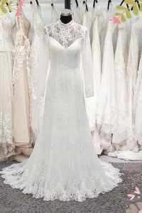 812BY03W02 Cellye Long Sleeves High neck Turk Lace  trumpet  11 Malay Wedding Dress Malaysia, French Chantilly Lace bridal dress custom make malaysia,