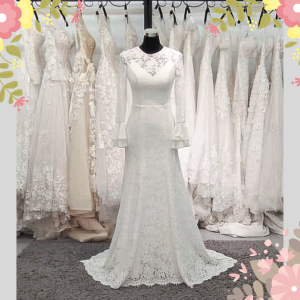 812VNW01 Vanna long sleeves full Chantilly lace trumpet lily cuff 1 Malay Bride Malaysia, Bridal Dress rental Petaling Jaya,