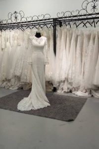 812VNW01 Vanna long sleeves full Chantilly lace trumpet lily cuff 2 Long Sleeves Bridal Dress Malaysia Rental, French Lace wedding Dress rental Malaysia,