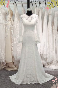 812VNW01 Vanna long sleeves full Chantilly lace trumpet lily cuff 1 Malay Bride Malaysia, Bridal Dress rental Petaling Jaya,