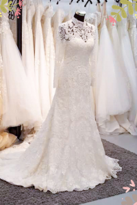906LLW03 Fhrisha Long Sleeves Baroque A line 2Long Sleeves Wedding Dress Rental Kuala Lumpur, French Lace wedding Dress rental Malaysia,