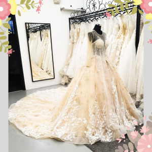 908XNW01 Jazmin Champagne LS Princess 1 Malay Wedding Dress Design Kuala Lumpur, Wedding Ballgown rental Malaysia,