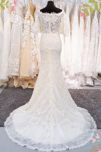 909BY05W03 Fara Cape Sleeves off shoulder full lace trumpet 4 ROM wedding dress rental Malaysia, Satin Wedding Dress Rental Kuala Lumpur,