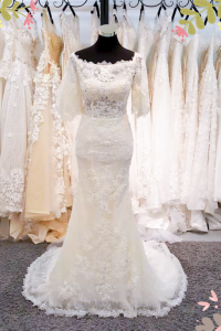 909BY05W03 Fara Cape Sleeves off shoulder full lace trumpet 3 Crepe Wedding Dress Rental Kuala Lumpur, ROM wedding gown Kuala Lumpur,