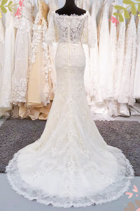 909BY05W03 Fara Cape Sleeves off shoulder full lace trumpet 6 ROM wedding dress rental Malaysia, Simple wedding dress malaysia, ROM wedding gown Kuala Lumpur, Garden wedding reception Malaysia,