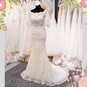 909BY05W03 Fara Cape Sleeves off shoulder full lace trumpet 1 Simple wedding dress malaysia, ROM wedding gown Kuala Lumpur,