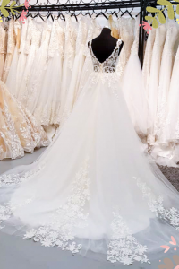 910BY05W02 Barrie Strap V illusion neck A line lace train 5 ROM wedding dress rental Malaysia, Simple wedding dress malaysia, ROM wedding gown Kuala Lumpur, Garden wedding reception Malaysia,